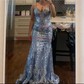 Mermaid V-neck Sparkly Sequin Prom Dresses With Appliques