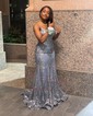 Mermaid V-neck Sparkly Sequin Prom Dresses With Appliques