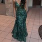 Mermaid V-neck Sparkly Sequin Prom Dresses With Appliques