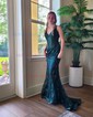 Mermaid V-neck Sparkly Sequin Prom Dresses With Appliques