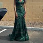 Mermaid V-neck Sparkly Sequin Prom Dresses With Appliques