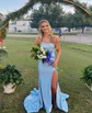 Sheath/Column Strapless Satin Corset Prom Dresses With Appliques
