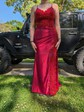 Sheath/Column V-neck Satin Prom Dresses With Appliques