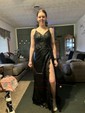 Sheath/Column V-neck Satin Prom Dresses With Appliques