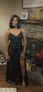 Sheath/Column V-neck Satin Prom Dresses With Appliques