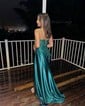 Sheath/Column V-neck Satin Prom Dresses With Appliques