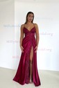 Sheath/Column V-neck Satin Prom Dresses With Appliques