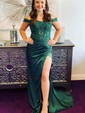 Sheath/Column Off-the-shoulder Satin Prom Dresses With Appliques
