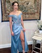 Sheath/Column Off-the-shoulder Satin Prom Dresses With Appliques