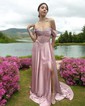 A-line Off-the-shoulder Satin Corset Prom Dresses With Beading
