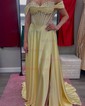 A-line Off-the-shoulder Satin Corset Prom Dresses With Beading