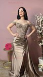 Sheath/Column Off-the-shoulder Satin Prom Dresses With Appliques