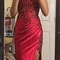 Sheath/Column V-neck Glitter Prom Dresses With Appliques