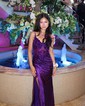 Sheath/Column V-neck Glitter Prom Dresses With Appliques