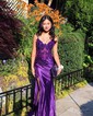 Sheath/Column V-neck Glitter Prom Dresses With Appliques