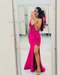 Sheath/Column V-neck Glitter Prom Dresses With Appliques