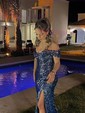 Sheath/Column Off-the-shoulder Sparkly Sequin Prom Dresses With Ruched