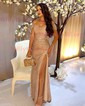Sheath/Column Off-the-shoulder Sparkly Sequin Prom Dresses With Ruched