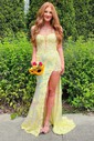 Sheath/Column V-neck Sparkly Sequin Prom Dresses With Appliques
