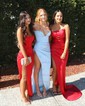 Sheath/Column V-neck Satin Prom Dresses With Ruched