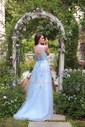 Ball Gown One Shoulder Tulle Cut Out Prom Dresses With Floral