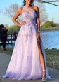 Ball Gown One Shoulder Tulle Cut Out Prom Dresses With Floral