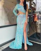 Sheath/Column One Shoulder Velvet Sequin Cut Out Prom Dresses