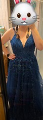 Ball Gown V-neck Tulle Prom Dresses With Appliques