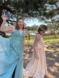 Ball Gown V-neck Tulle Prom Dresses With Appliques
