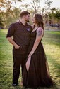 Ball Gown V-neck Tulle Prom Dresses With Appliques