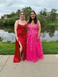Ball Gown V-neck Tulle Prom Dresses With Appliques