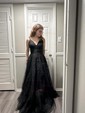 Ball Gown V-neck Tulle Prom Dresses With Appliques