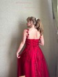Ball Gown V-neck Tulle Prom Dresses With Appliques