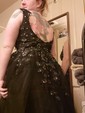 Princess V-neck Backless Tulle Prom Dresses With Appliques