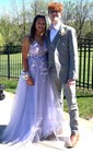 Princess V-neck Backless Tulle Prom Dresses With Appliques