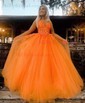 Princess V-neck Backless Tulle Prom Dresses With Appliques