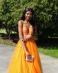 Princess V-neck Backless Tulle Prom Dresses With Appliques