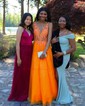 Princess V-neck Backless Tulle Prom Dresses With Appliques