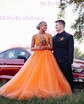 Princess V-neck Backless Tulle Prom Dresses With Appliques