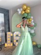 Princess V-neck Backless Tulle Prom Dresses With Appliques