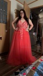 Princess V-neck Backless Tulle Prom Dresses With Appliques
