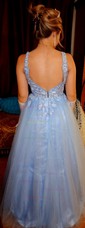 Princess V-neck Backless Tulle Prom Dresses With Appliques