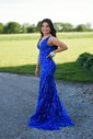 Mermaid V-neck Backless Sparkly Sequin Prom Dresses
