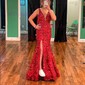 Mermaid V-neck Backless Sparkly Sequin Prom Dresses