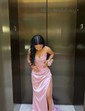 Mermaid Strapless Satin Corset Prom Dresses With Beading