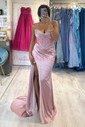 Mermaid Strapless Satin Corset Prom Dresses With Beading