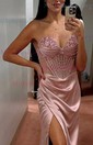 Mermaid Strapless Satin Corset Prom Dresses With Beading