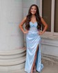 Mermaid Strapless Satin Corset Prom Dresses With Beading