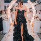 Black Ball Gown Sweetheart Sequin Tiered Prom Dresses