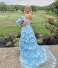 Black Ball Gown Sweetheart Sequin Tiered Prom Dresses